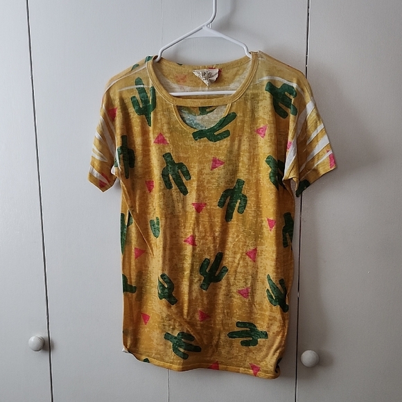 Fantastic Fawn Tops - Fantastic Fawn Yellow Tee with Green Cactus Print